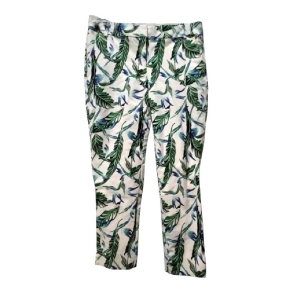 Kenar Size 6 Tropical Leaf Print Ankle Pants Green White Slim Fit Pockets